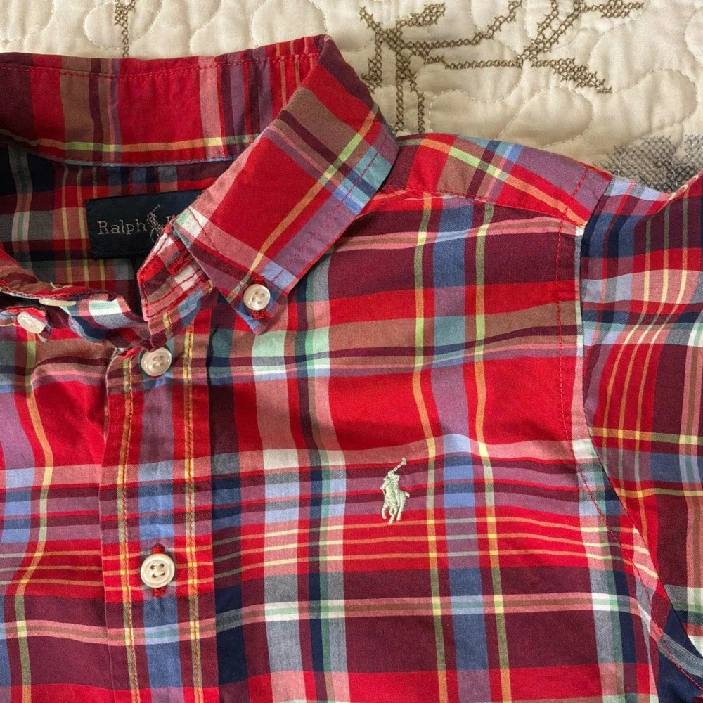 Ralph Lauren Plaid Shirt Toddler 4T Red Excellent Short Sleeve Button Down